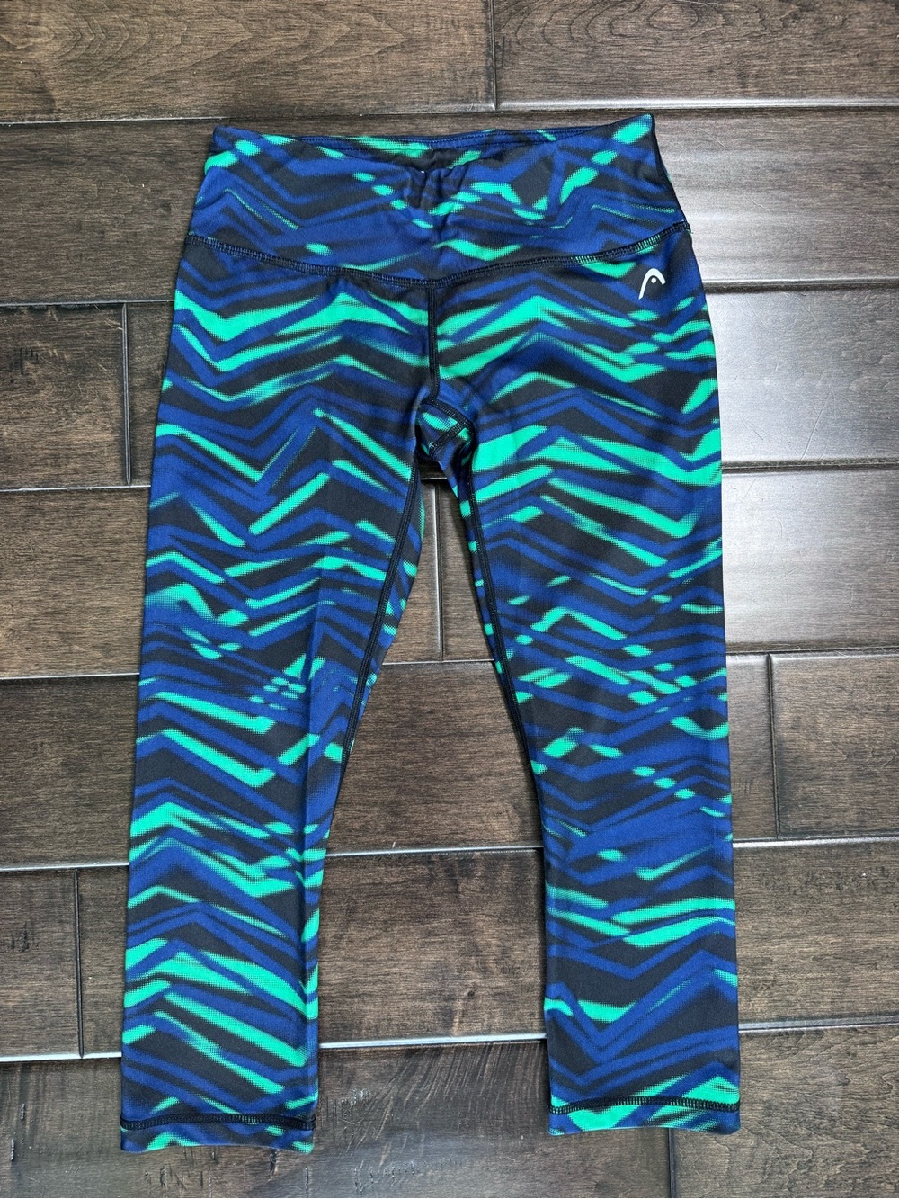❤️3/$30 HEAD Women's Capri Athletic Leggings Blue Green Zig-Zag Print Size - XS